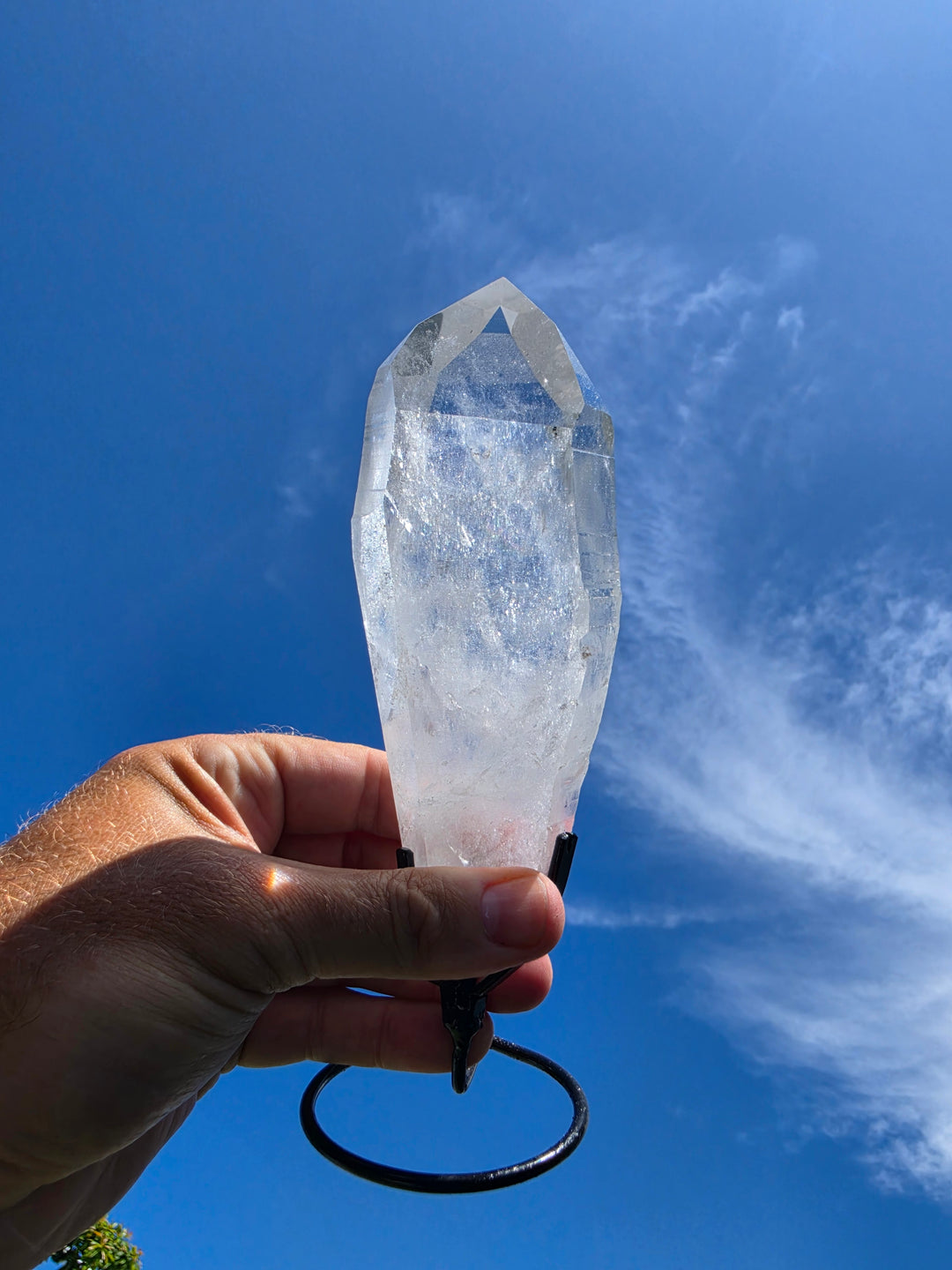 Lemurian Seed Laser Quartz Double Terminator In Metal Stand - Ancient Wisdom
