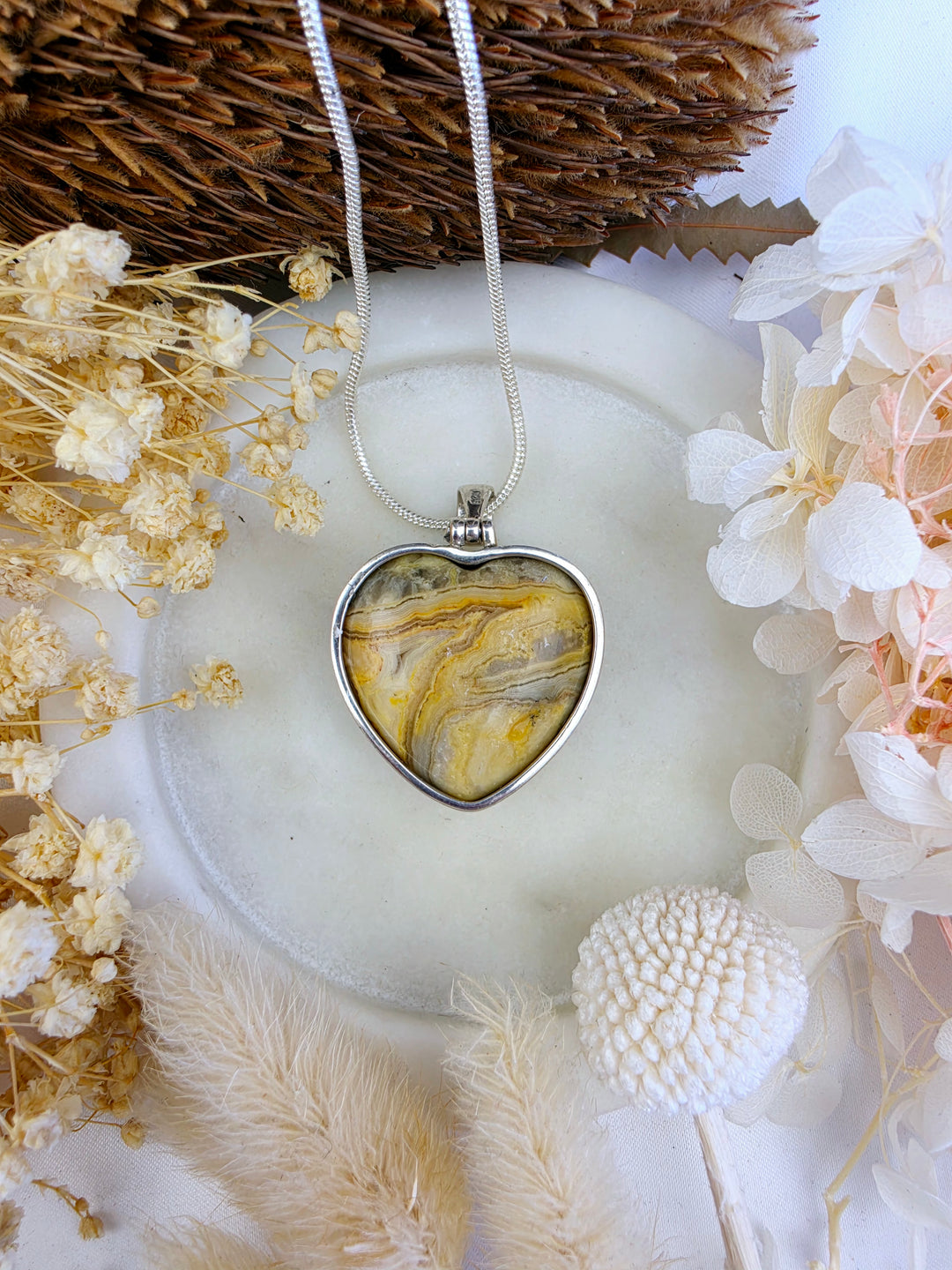 Crazy Lace Agate Heart Silver Pendant