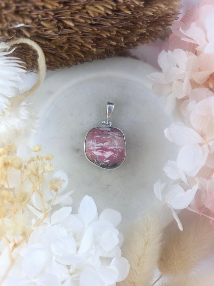 Pink Opal Tumbled Silver Pendant