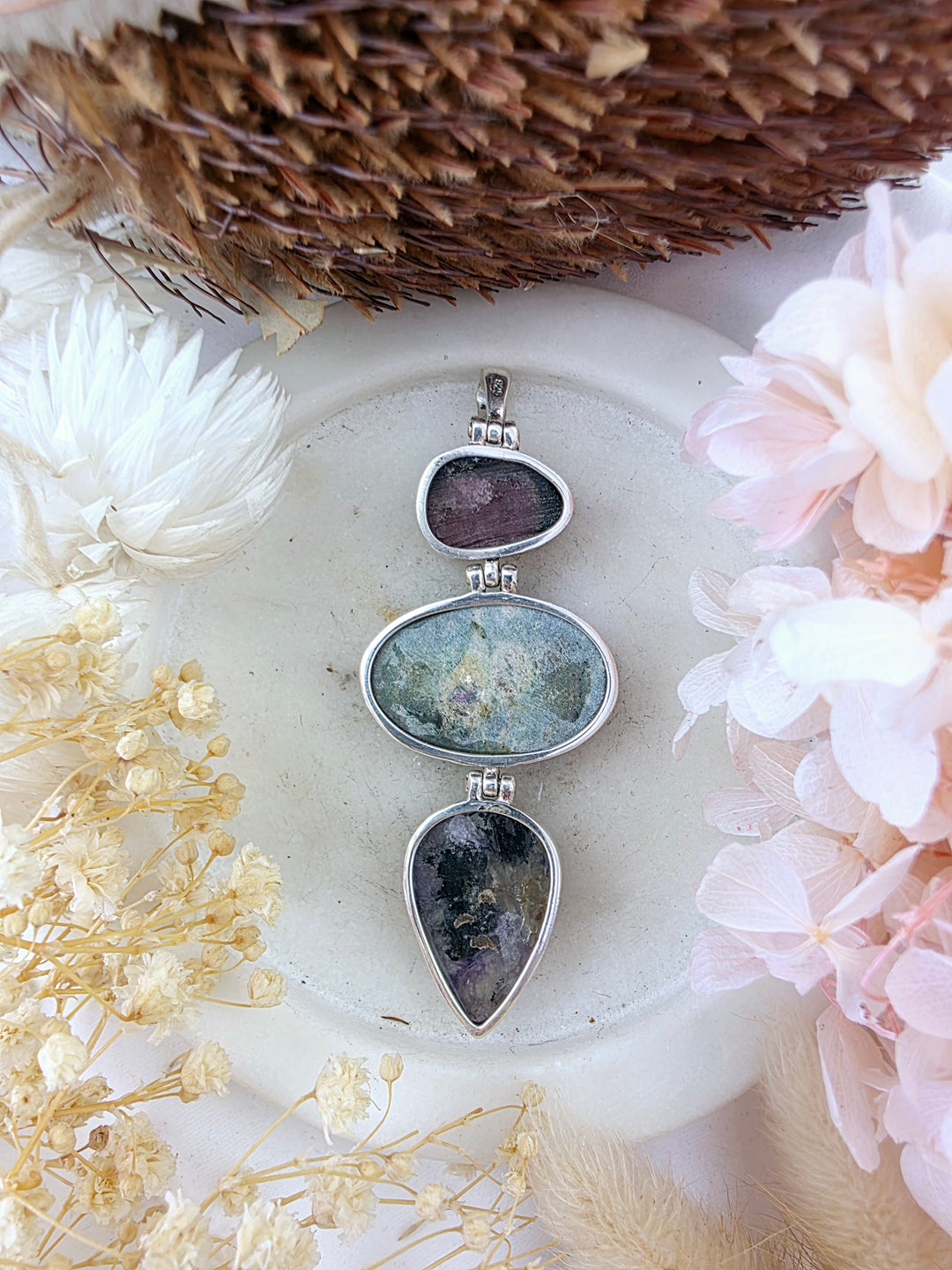 Ruby Fucshite, Charoite & Watermelon Tourmaline Silver Pendant