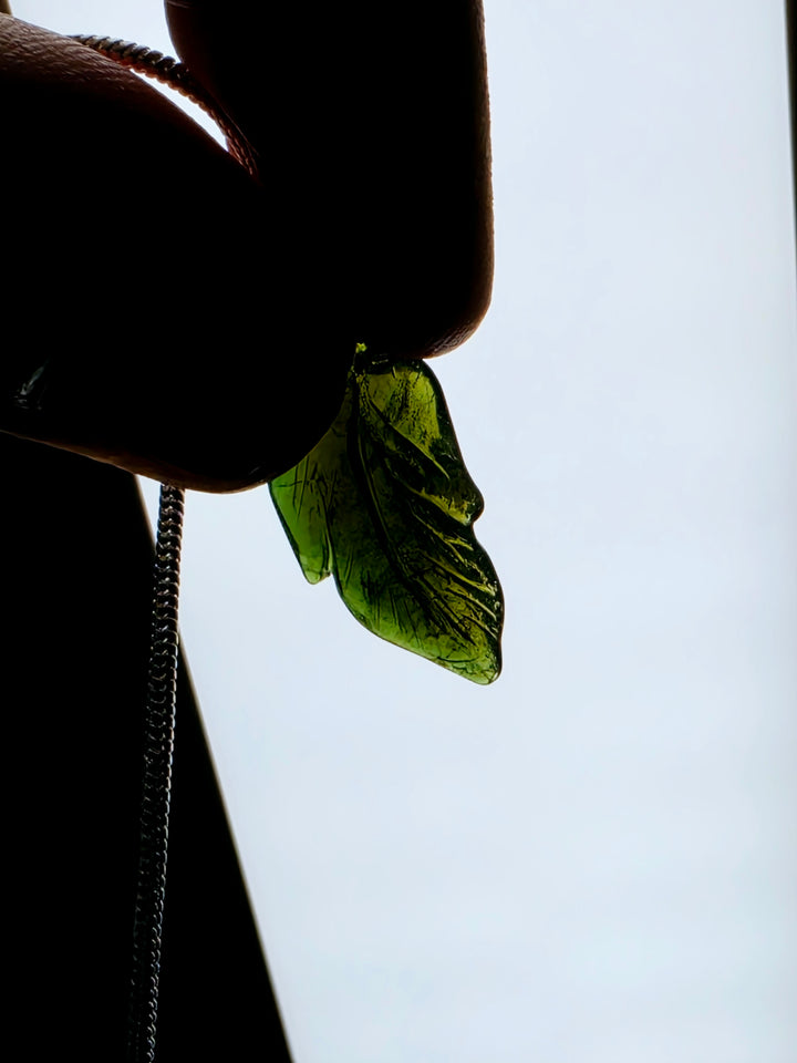 Green Tourmaline Leaf Silver Pendant
