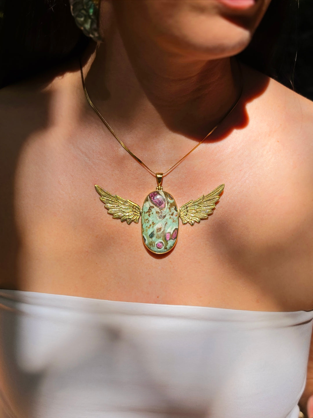Ruby Fucshite Anahata Brass Pendant