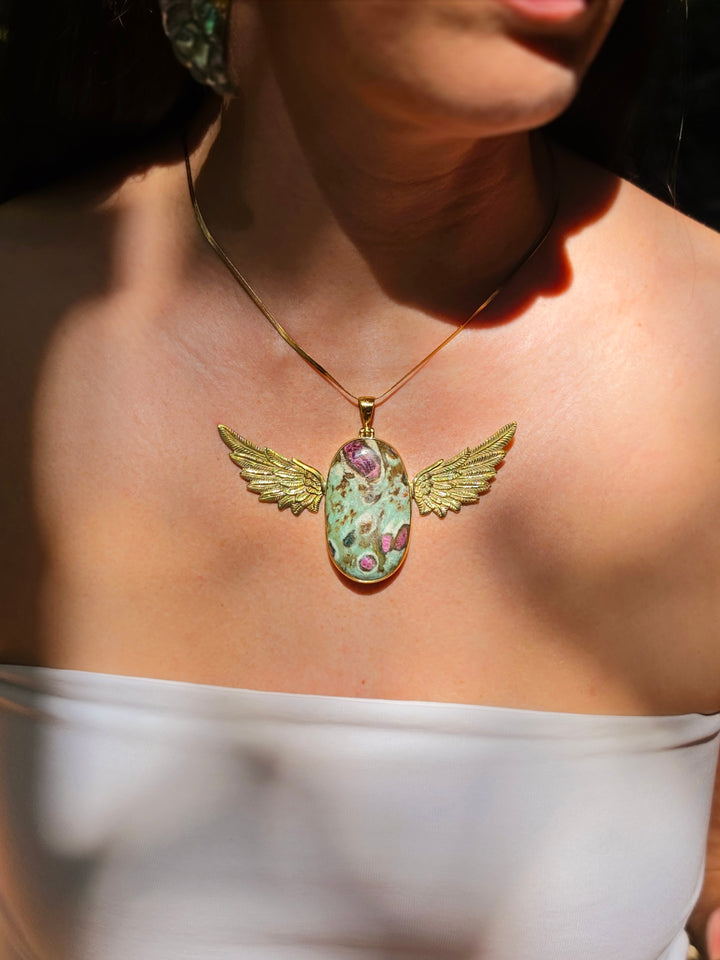 Ruby Fucshite Anahata Brass Pendant