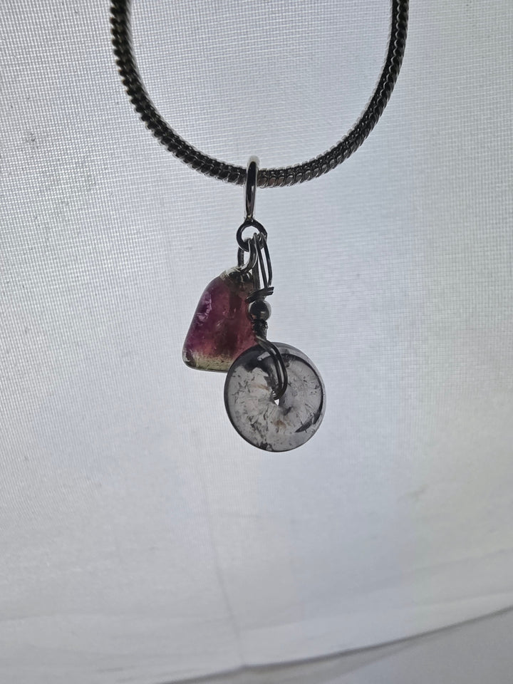 Pink & Green Tourmaline Chakra Silver Pendant/Charm — Heart Wide Open