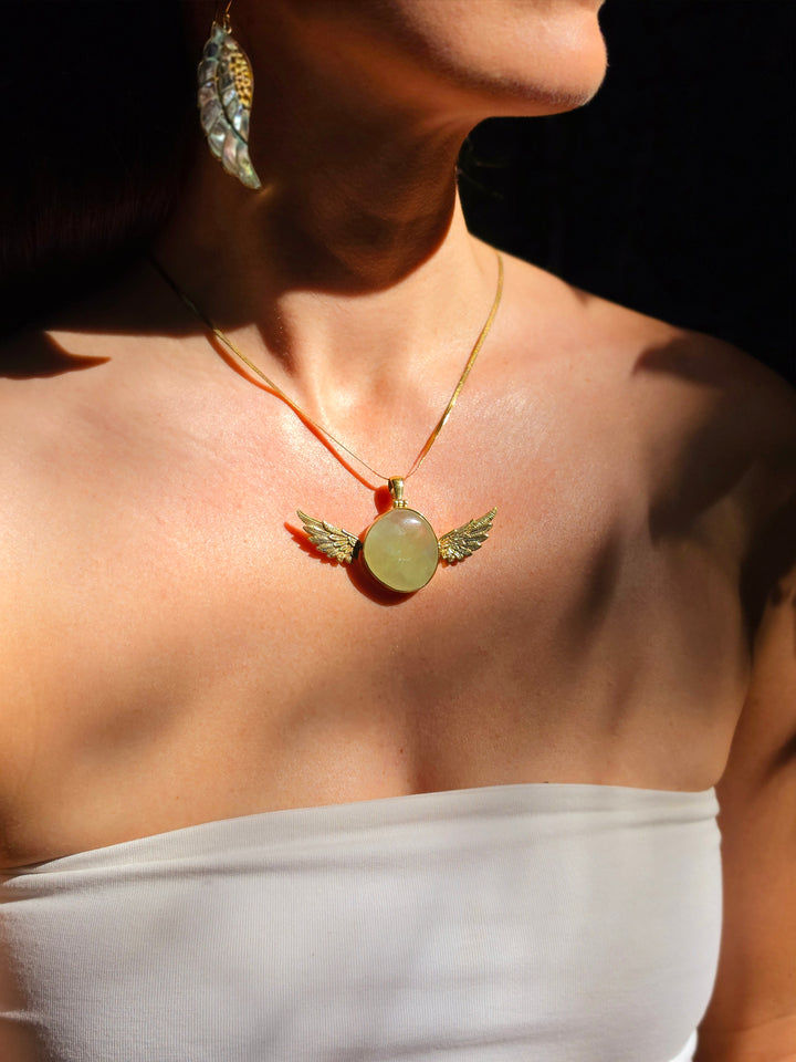 Prehnite Anahata Brass Pendant