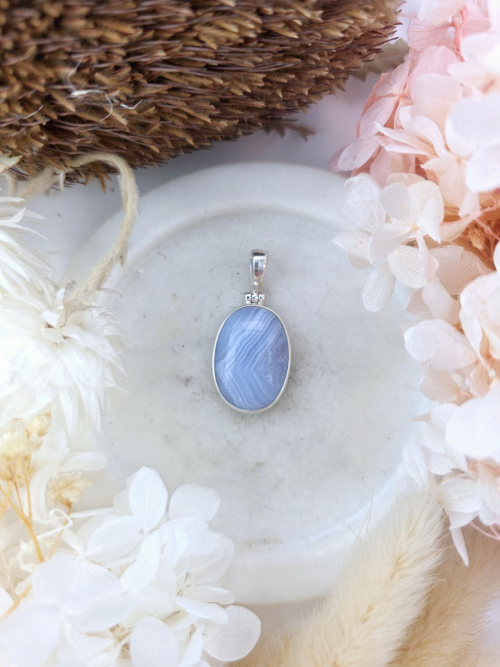 Blue Lace Agate Silver Pendant