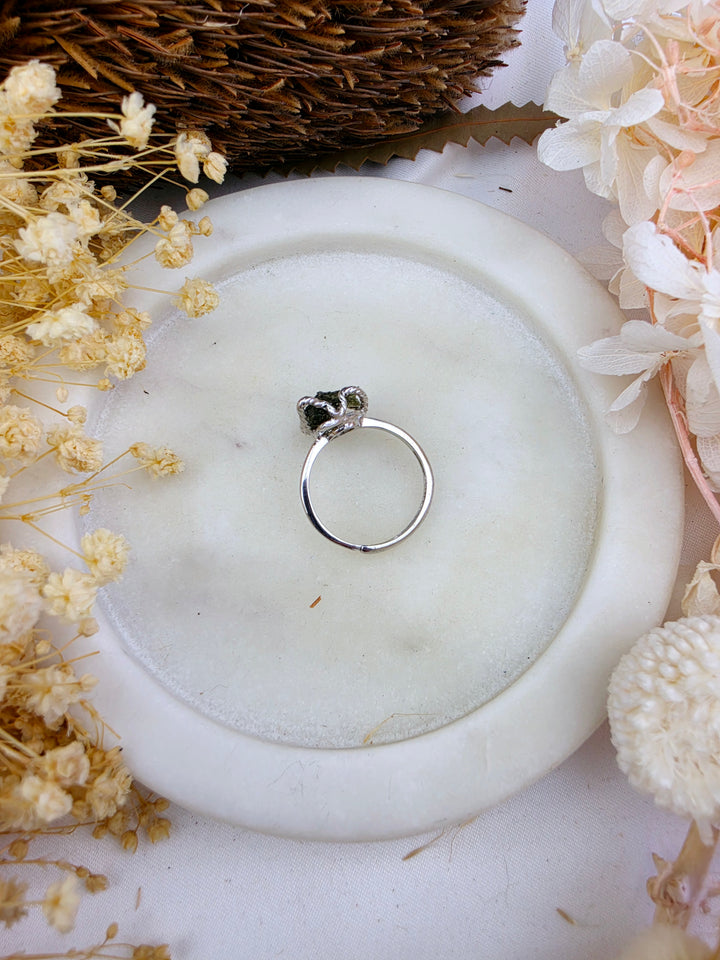 Moldavite Silver Ring - Adjustable