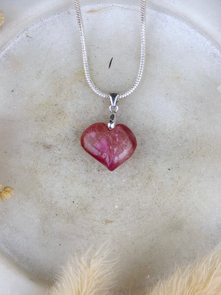 Pink & Orange Tourmaline Heart Silver Pendant