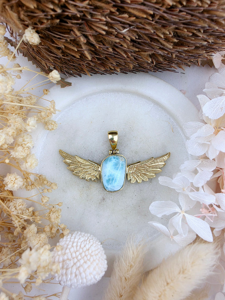 Larimar Anahata Brass Pendant