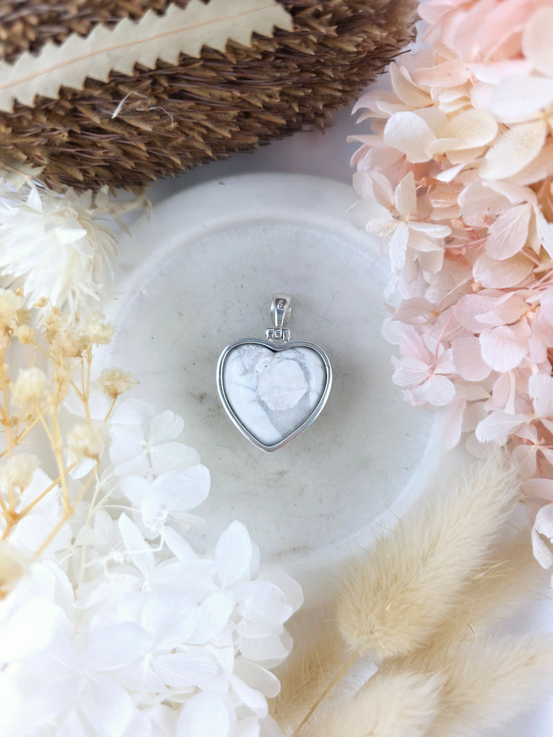 Howlite Heart Silver Pendant