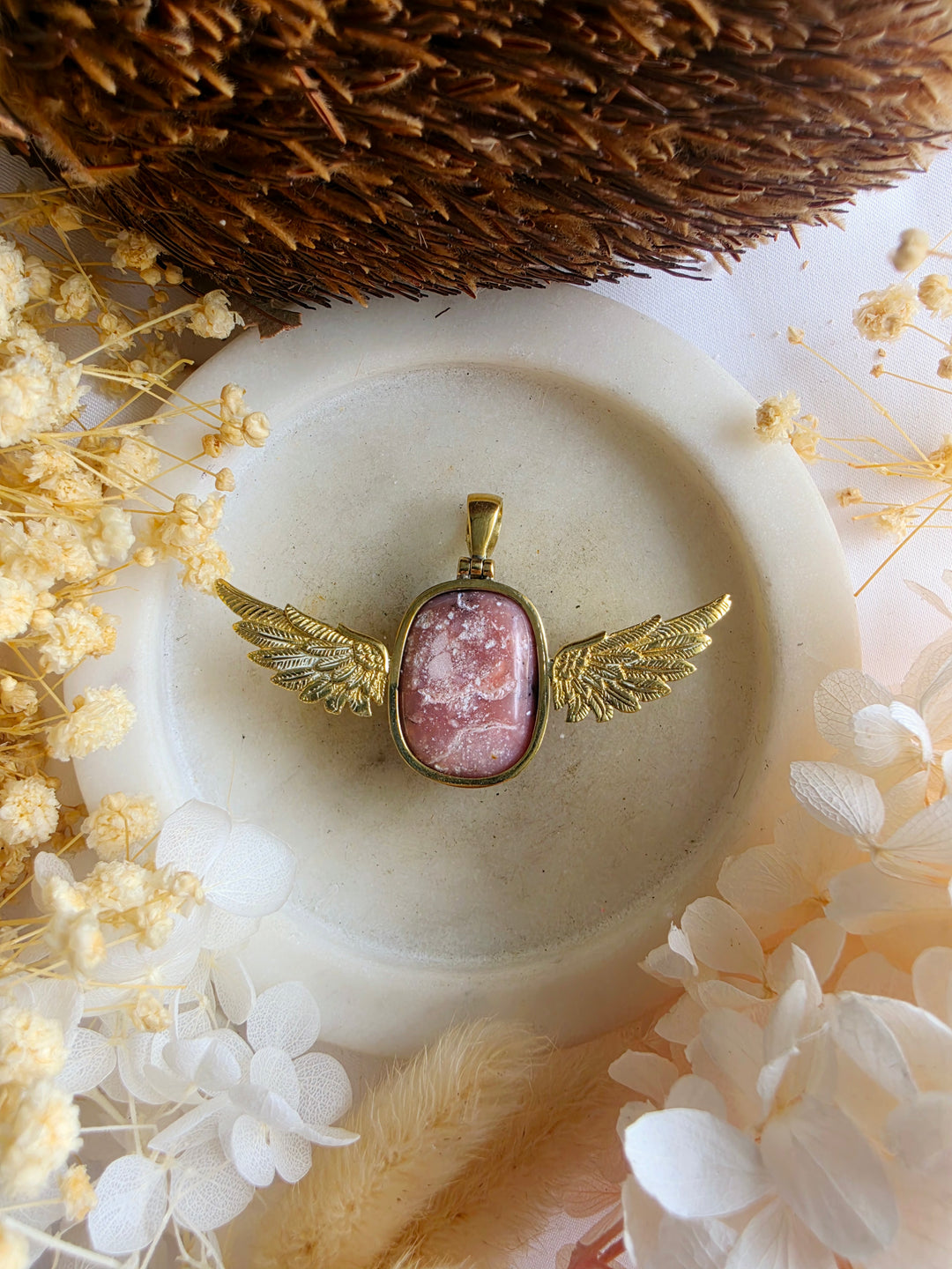 Pink Opal Anahata Brass Pendant