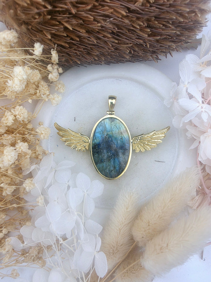 Labradorite Anahata Brass Pendant