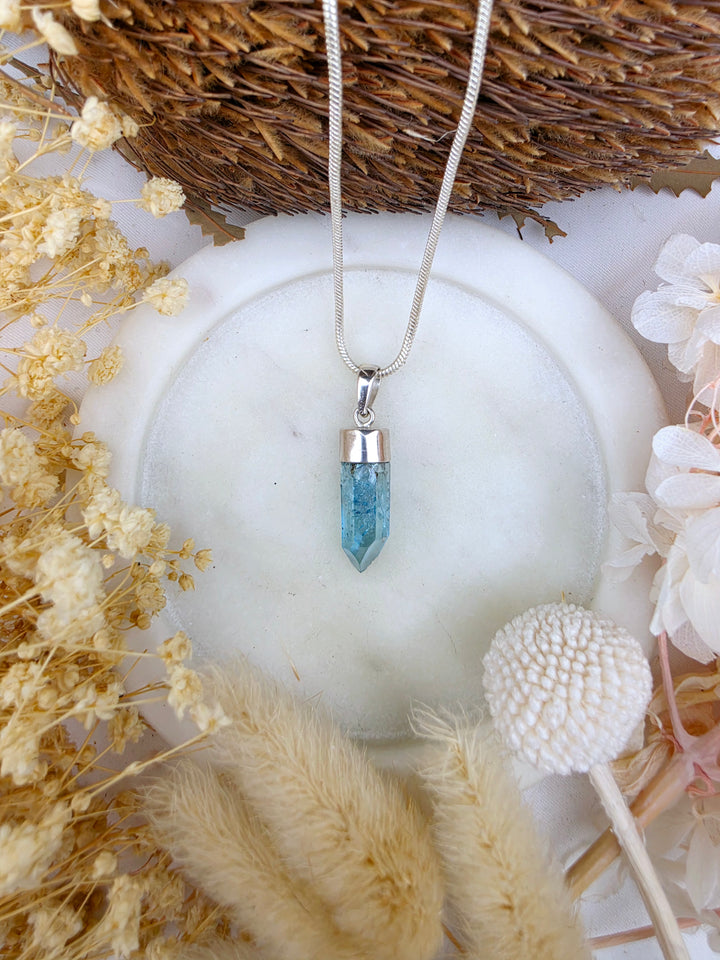 Aqua Aura Silver Pendant