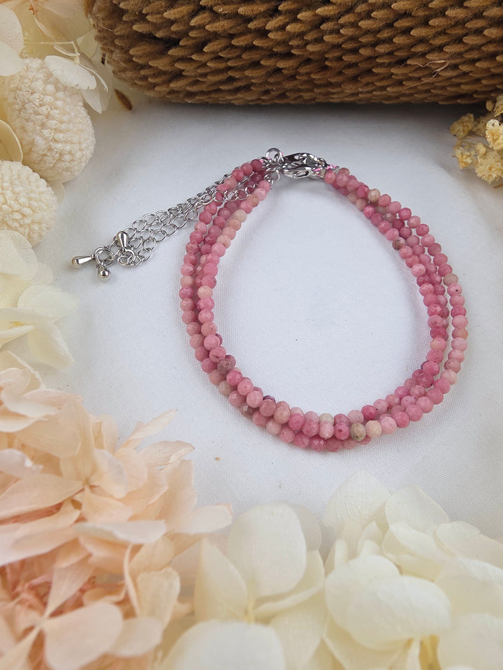 Rhodonite Faceted Bracelet - 3mm (Adjustable Chain)