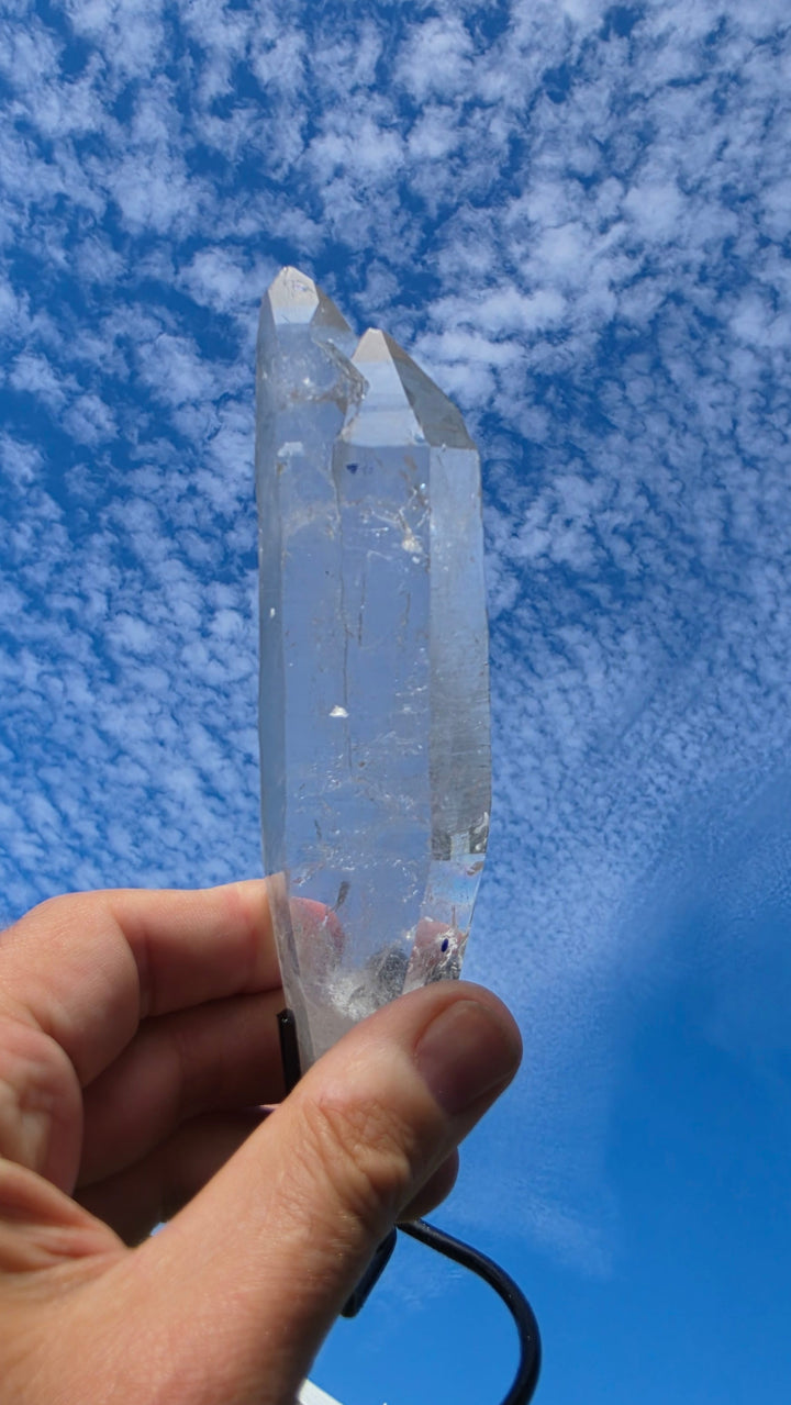 Lemurian Twin Flame Laser Quartz with metal stand