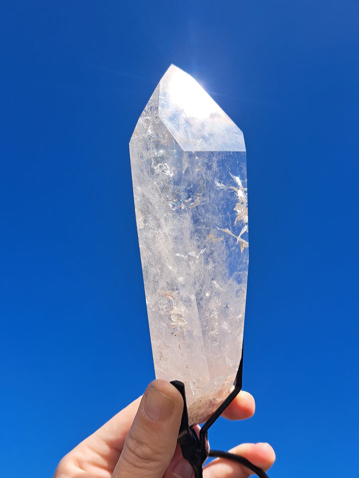 Lemurian Seed Laser Quartz In Metal Stand