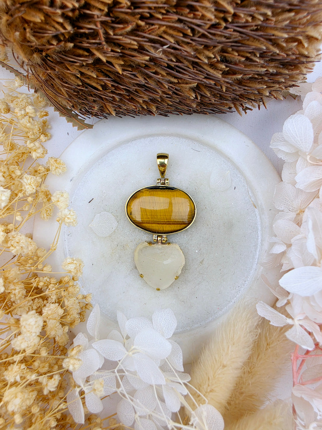 Libyan Desert Glass & Tigers Eye Pendant