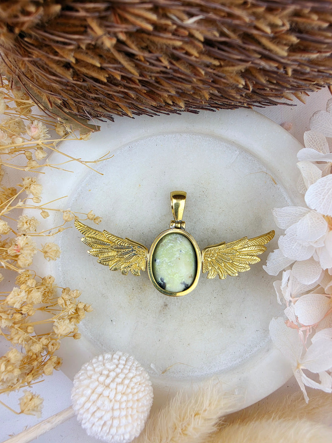 Serpentine Anahata Brass Pendant