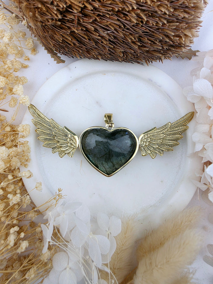 Labradorite Heart Anahata Brass Pendant
