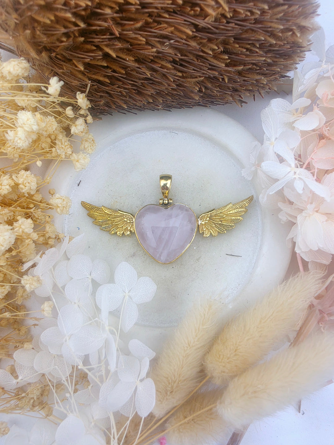 Rose Quartz Heart Anahata Brass Pendant