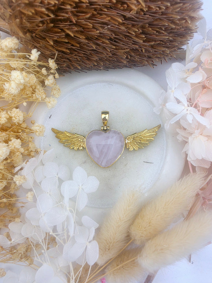 Rose Quartz Heart Anahata Brass Pendant