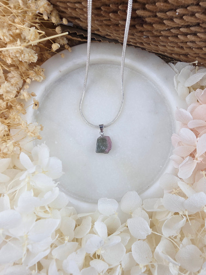 Pink & Green Tourmaline Silver Pendant — Flow & Flourish