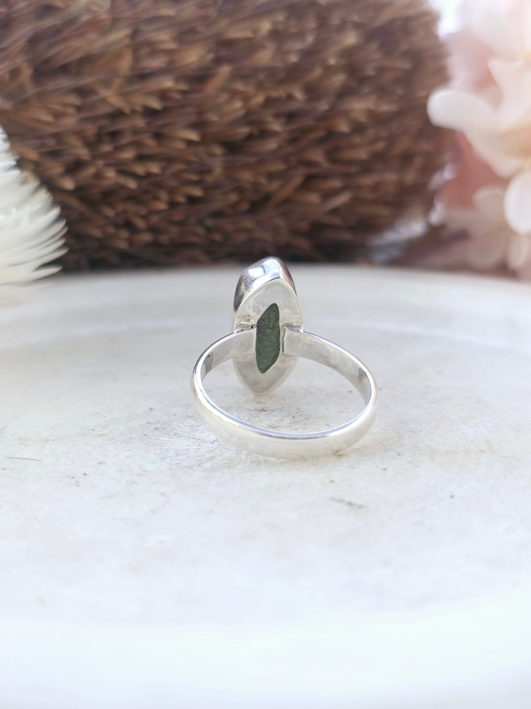 Moldavite Silver Ring - Size 8 3/4