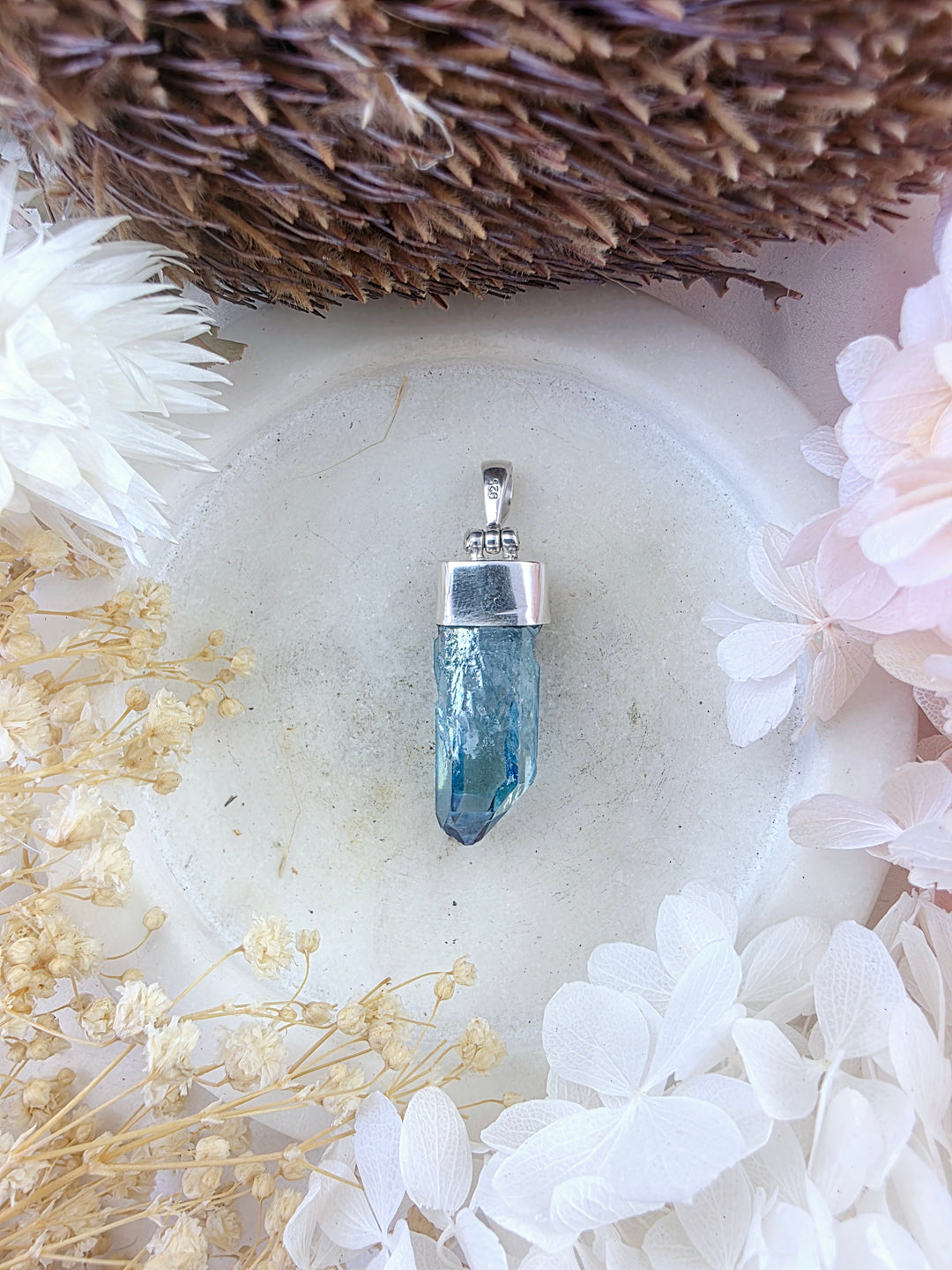 Aqua Aura Silver Pendant