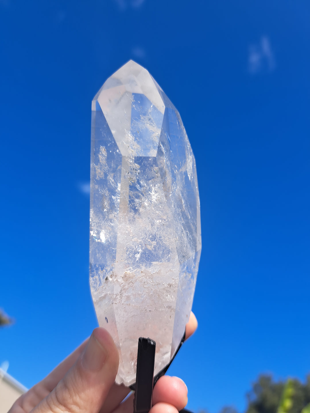 Lemurian Seed Laser Quartz In Metal Stand