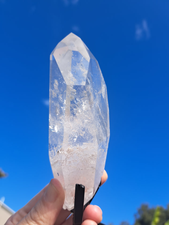 Lemurian Seed Laser Quartz In Metal Stand