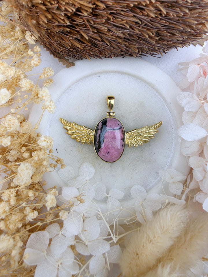 Rhodonite Anahata Brass Pendant