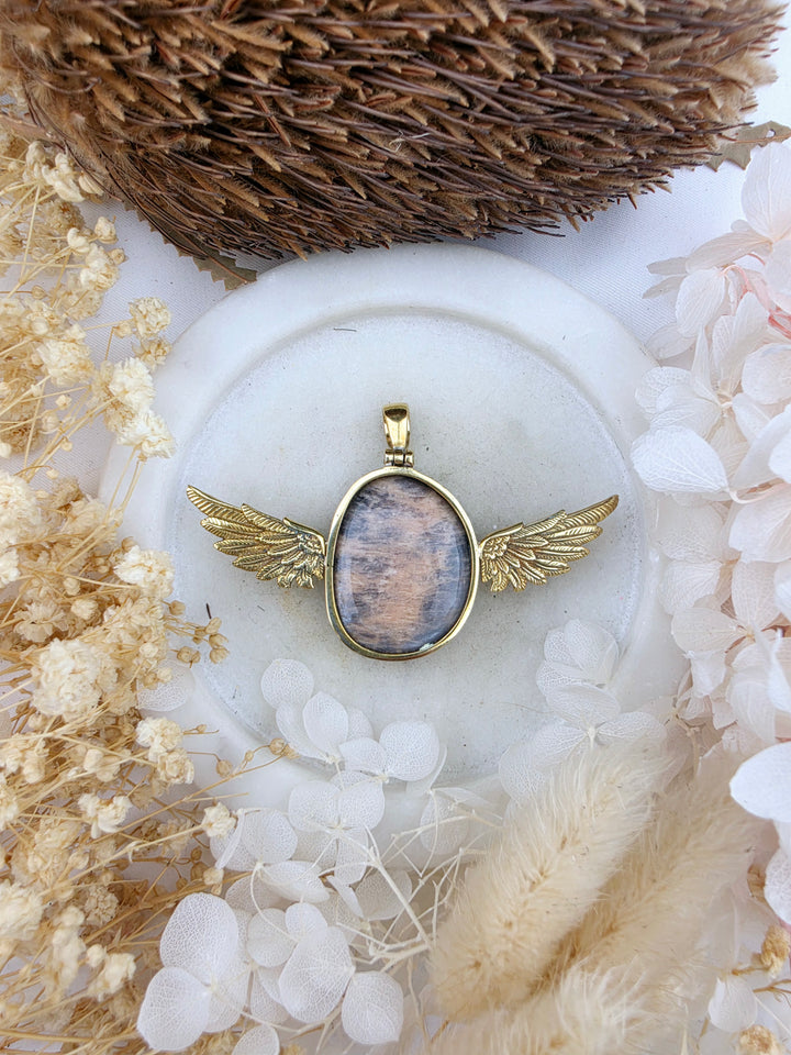 Black Moonstone Anahata Brass Pendant