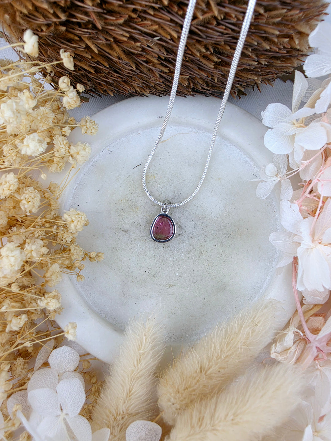 Watermelon Tourmaline Silver Pendant