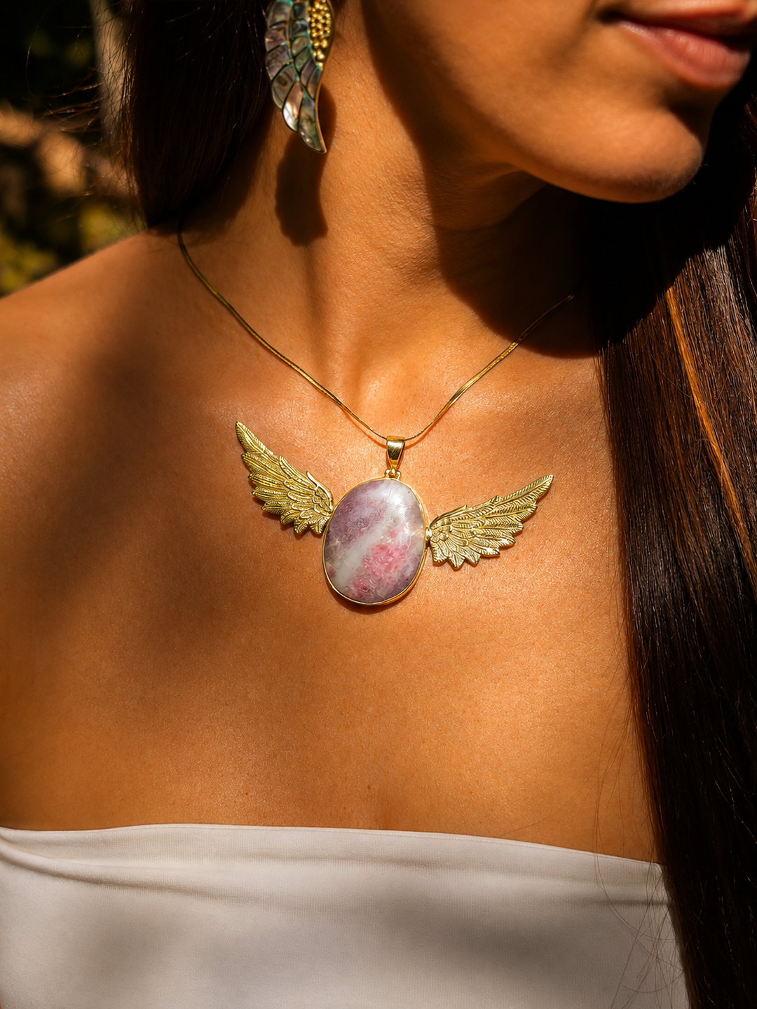 Pink Tourmaline Anahata Brass Pendant