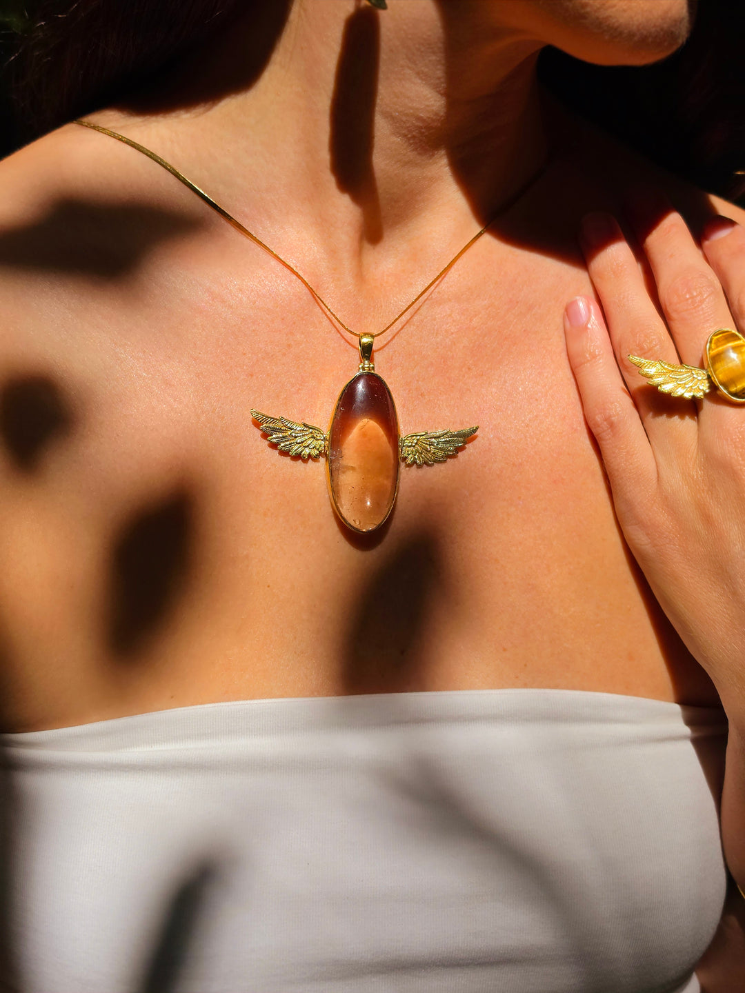 Smoky Quartz Anahata Brass Pendant