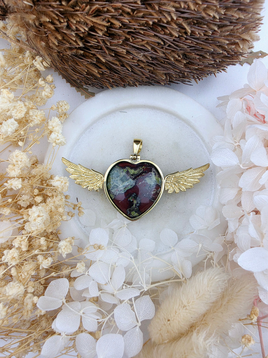 Dragons Blood Jasper Anahata Heart Brass Pendant