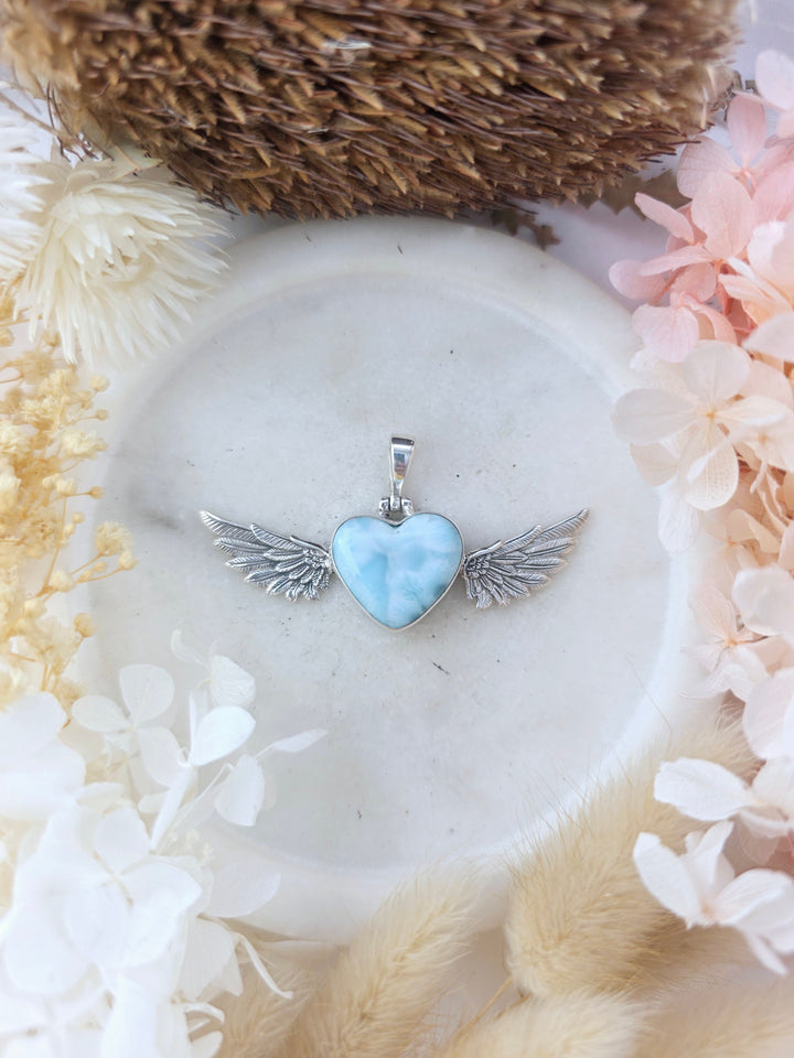 Larimar Winged Goddess Silver Pendant