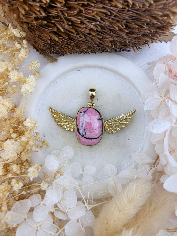 Rhodonite Anahata Brass Pendant