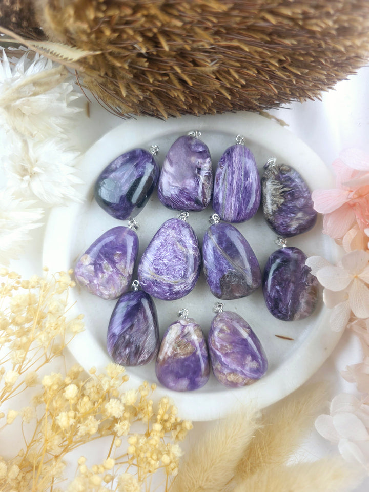 Charoite Tumbled Silver Pendant