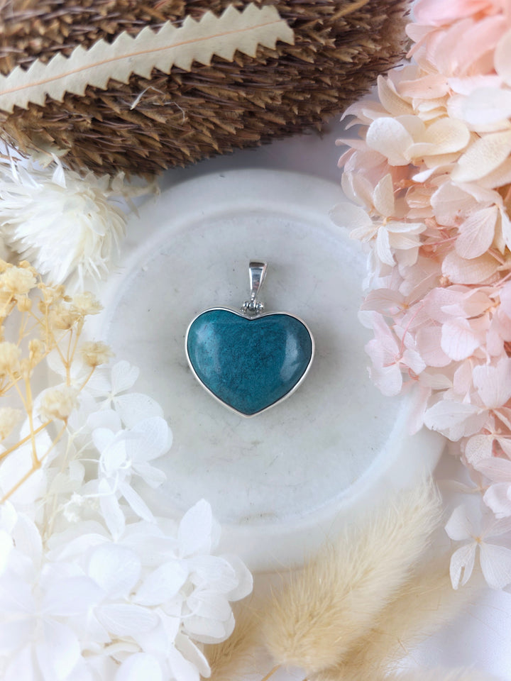 Chrysocolla Heart Silver Pendant
