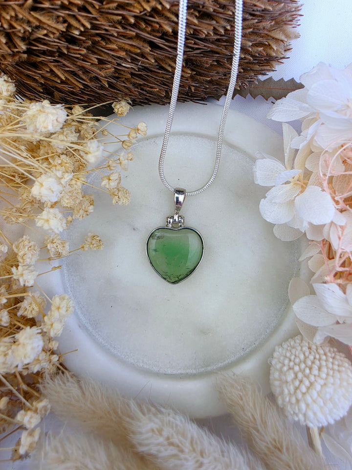 Green Fluorite Heart Silver Pendant
