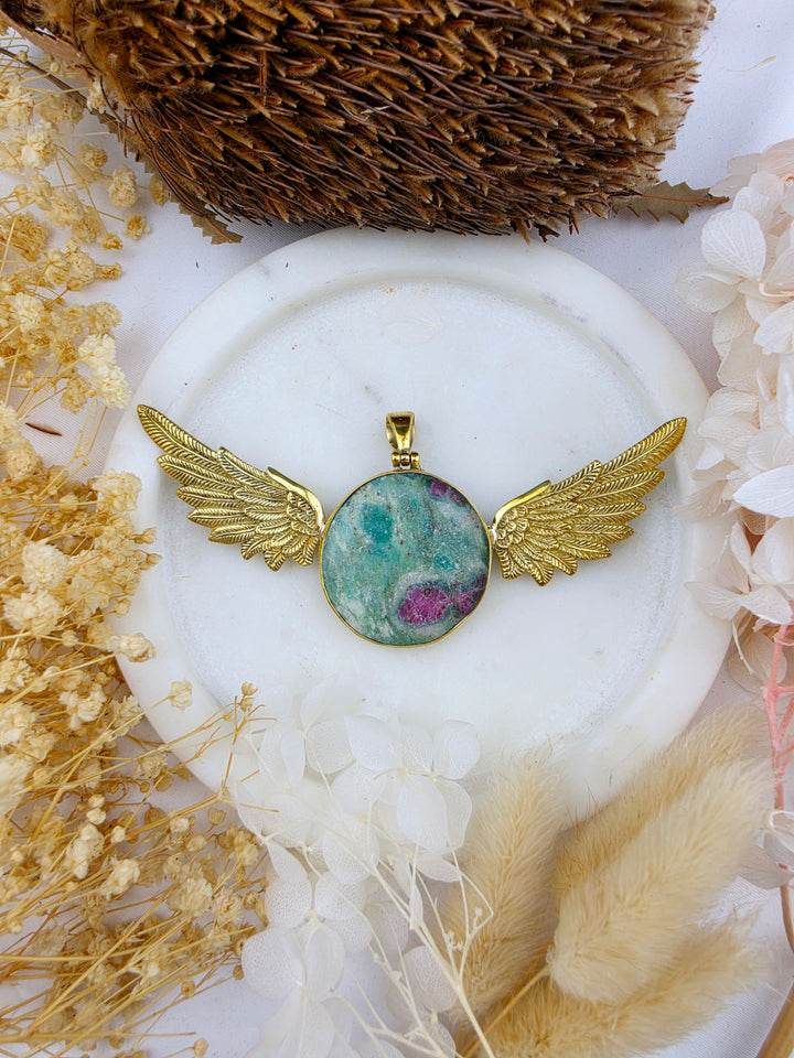 Ruby Fucshite Anahata Brass Pendant