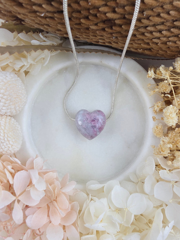 Pink Tourmaline and Lepidolite Heart Pendant