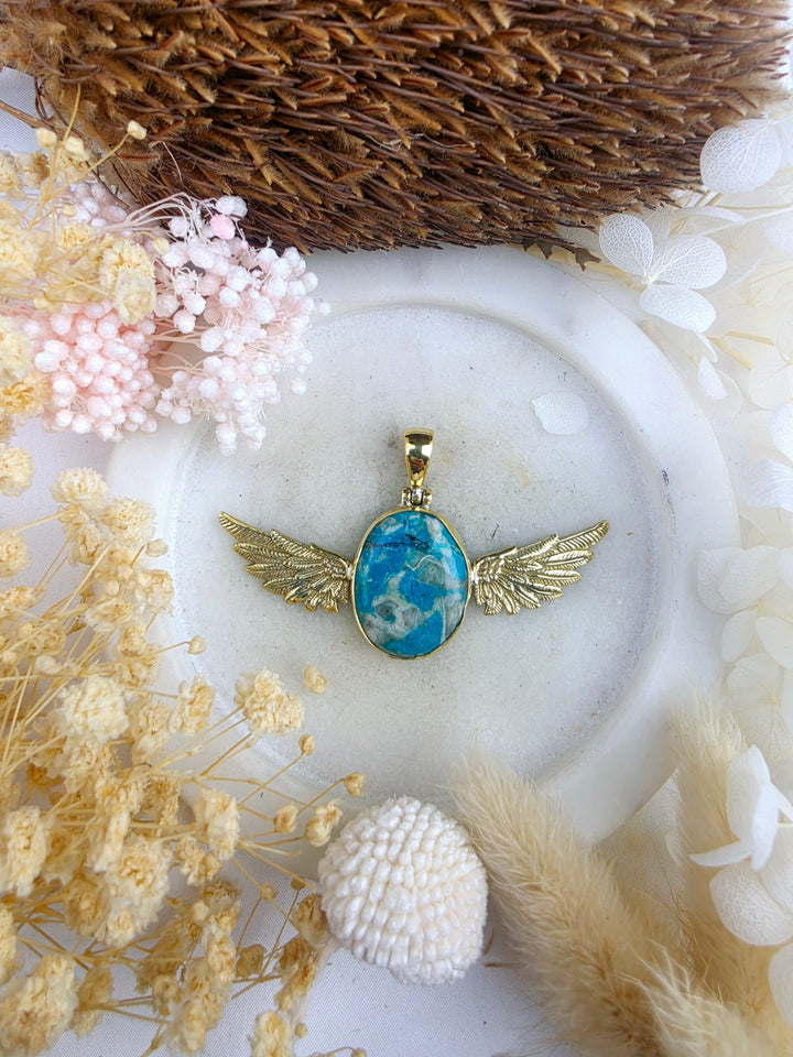 Chyrsocolla Anahata Brass Pendant