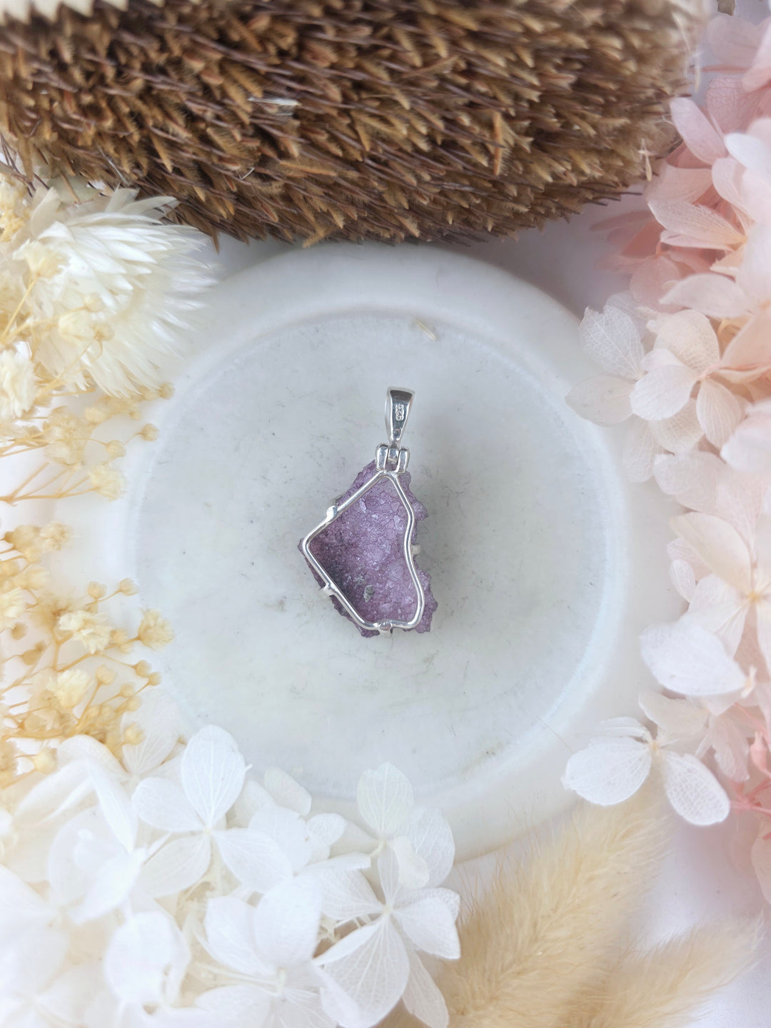 Rose Aura Cluster Silver Pendant