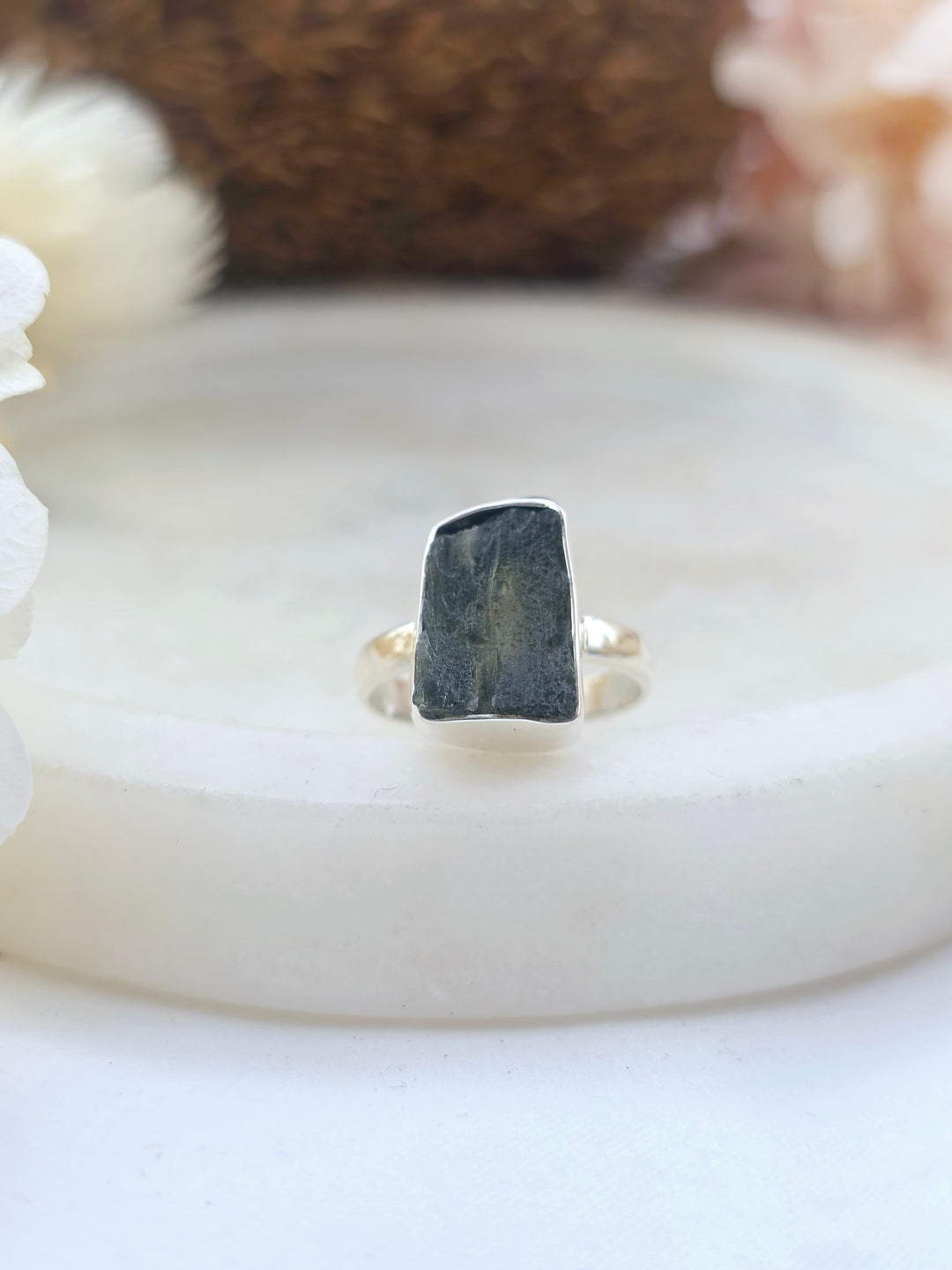 Moldavite Silver Ring - Size 7