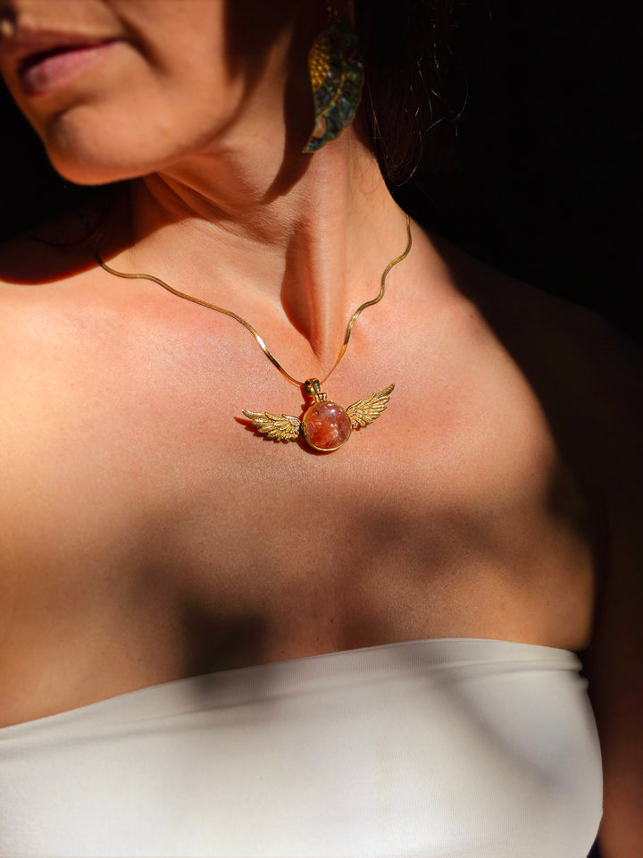 Fire Quartz Anahata Brass Pendant