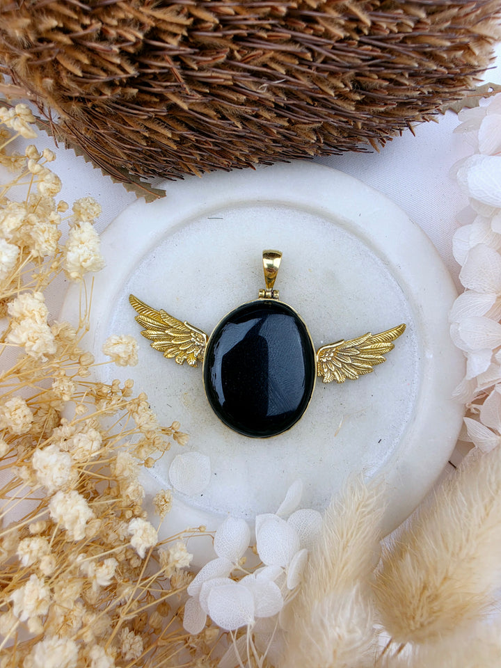 Black Obsidian Anahata Brass Pendant