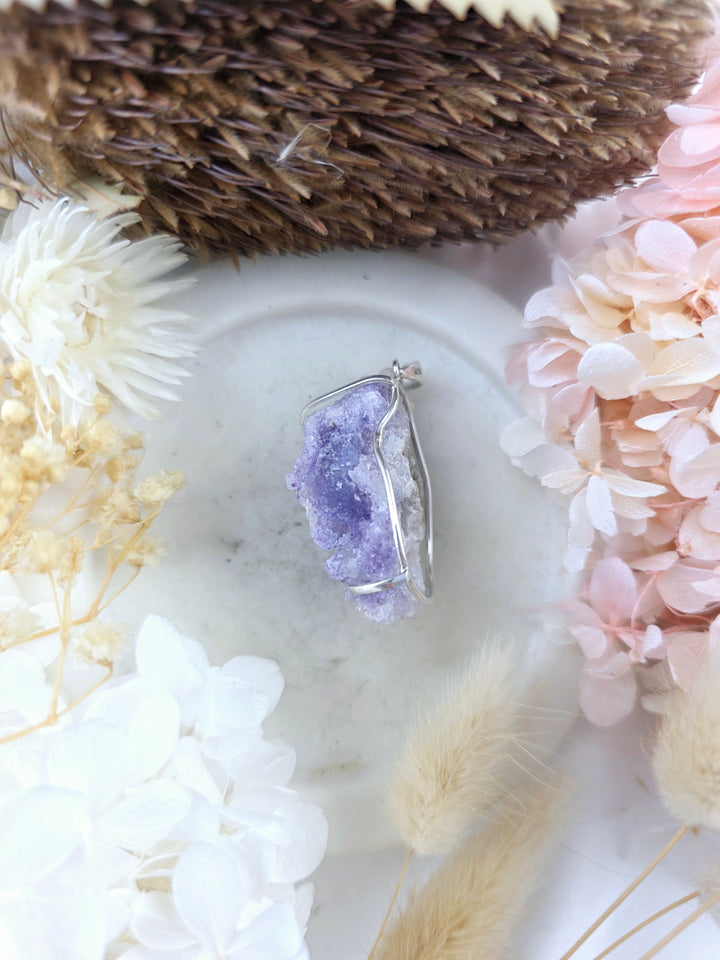 Spirit Flower Geode Silver Pendant