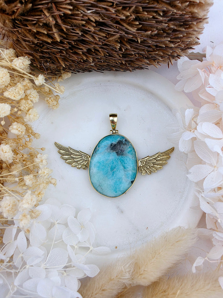 Amazonite Anahata Brass Pendant